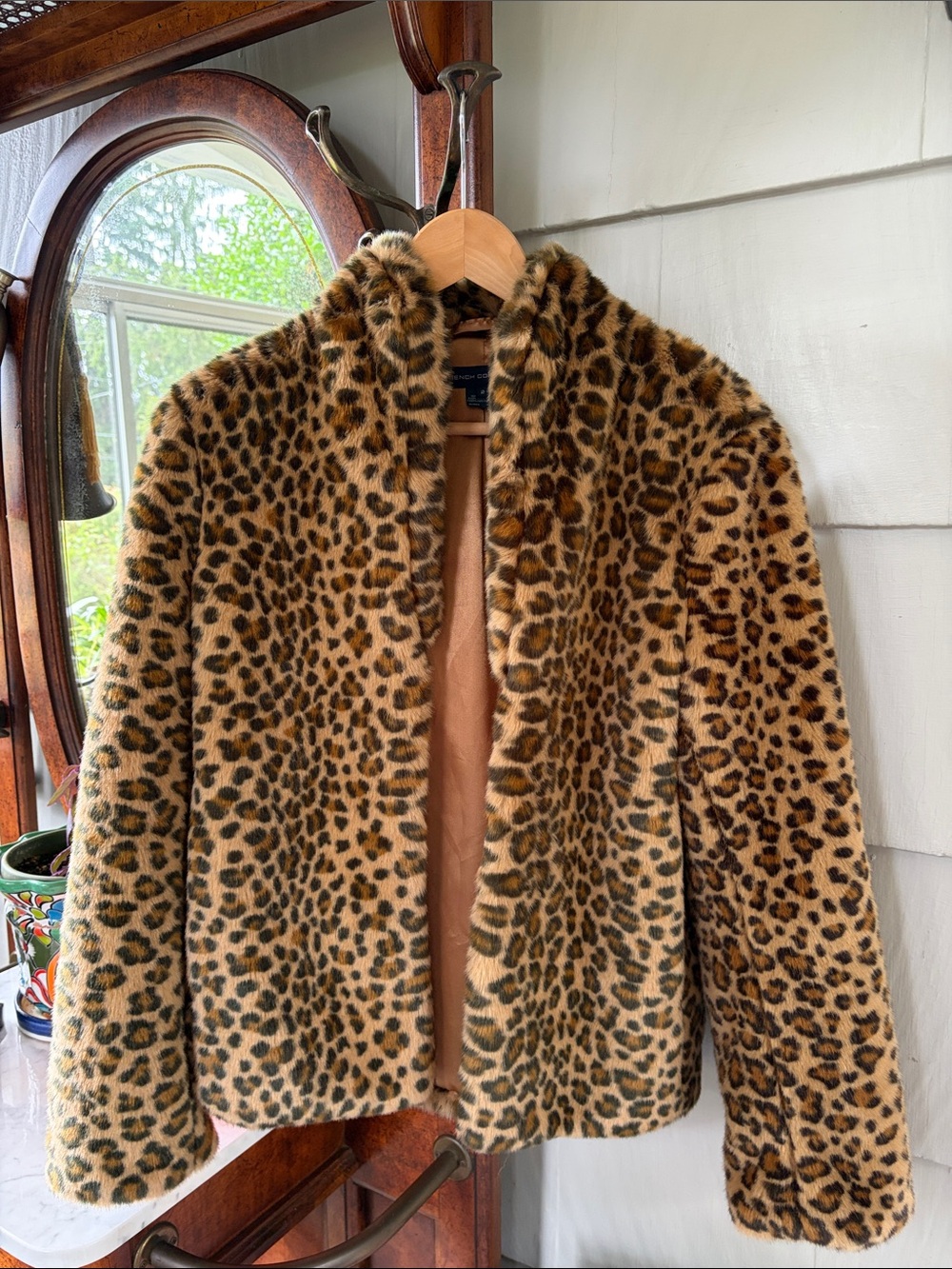 French Connection Leopard Print Teddy Jacket - Plush Faux Fur in Brown